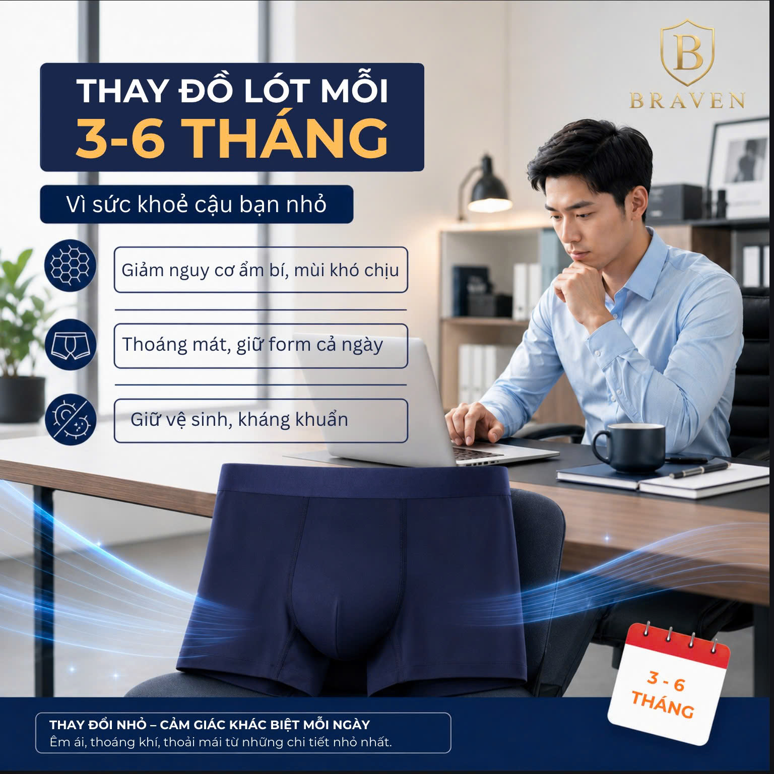 BRAVEN ICE SILK BOXER – Quần Lót Nam Lụa Băng Lạnh Cao Cấp, Co Giãn 4 Chiều, Mềm Mát Thoáng Khí